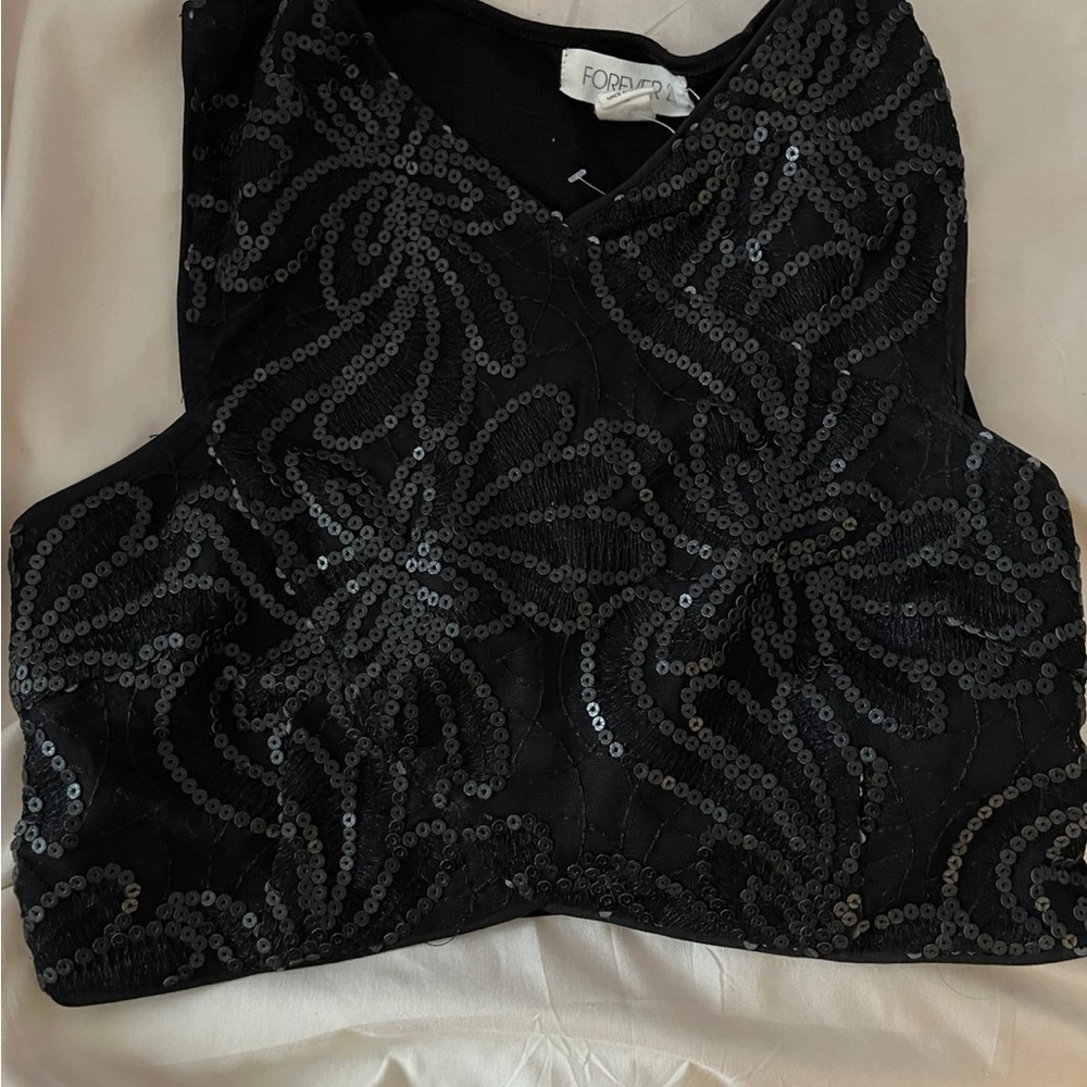 Black Sequin Crop Top